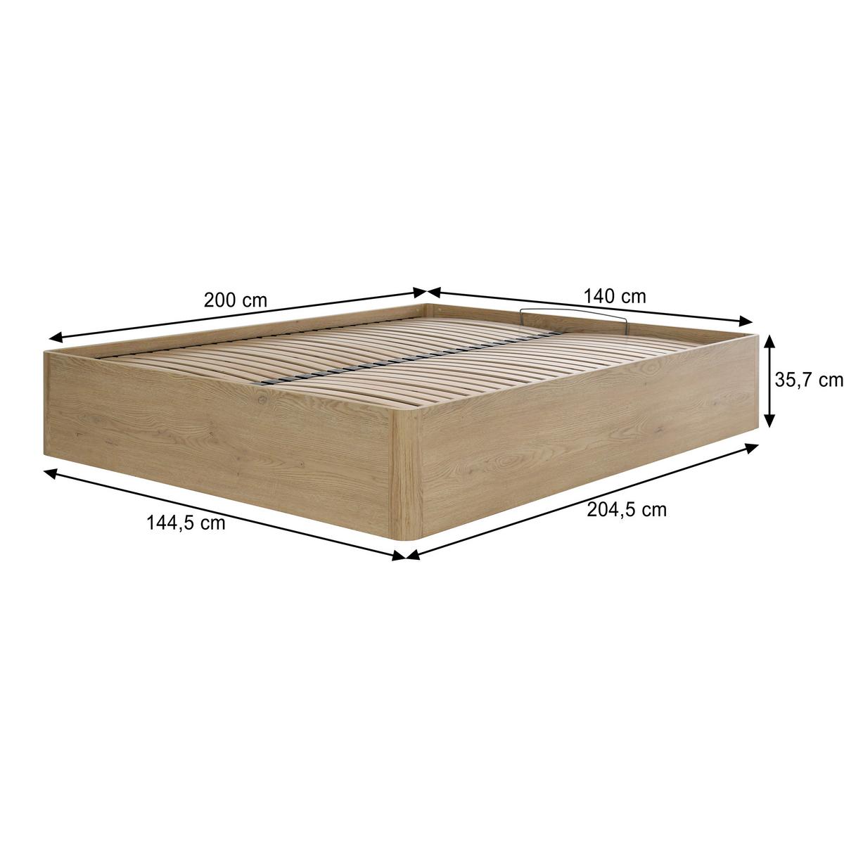 BETT Sara mit Bettkasten, ohne Kopfteil und Matratze, 140x200, Cremona Eiche - Eichefarben, Holzwerkstoff (140/200cm) - Beautysofa