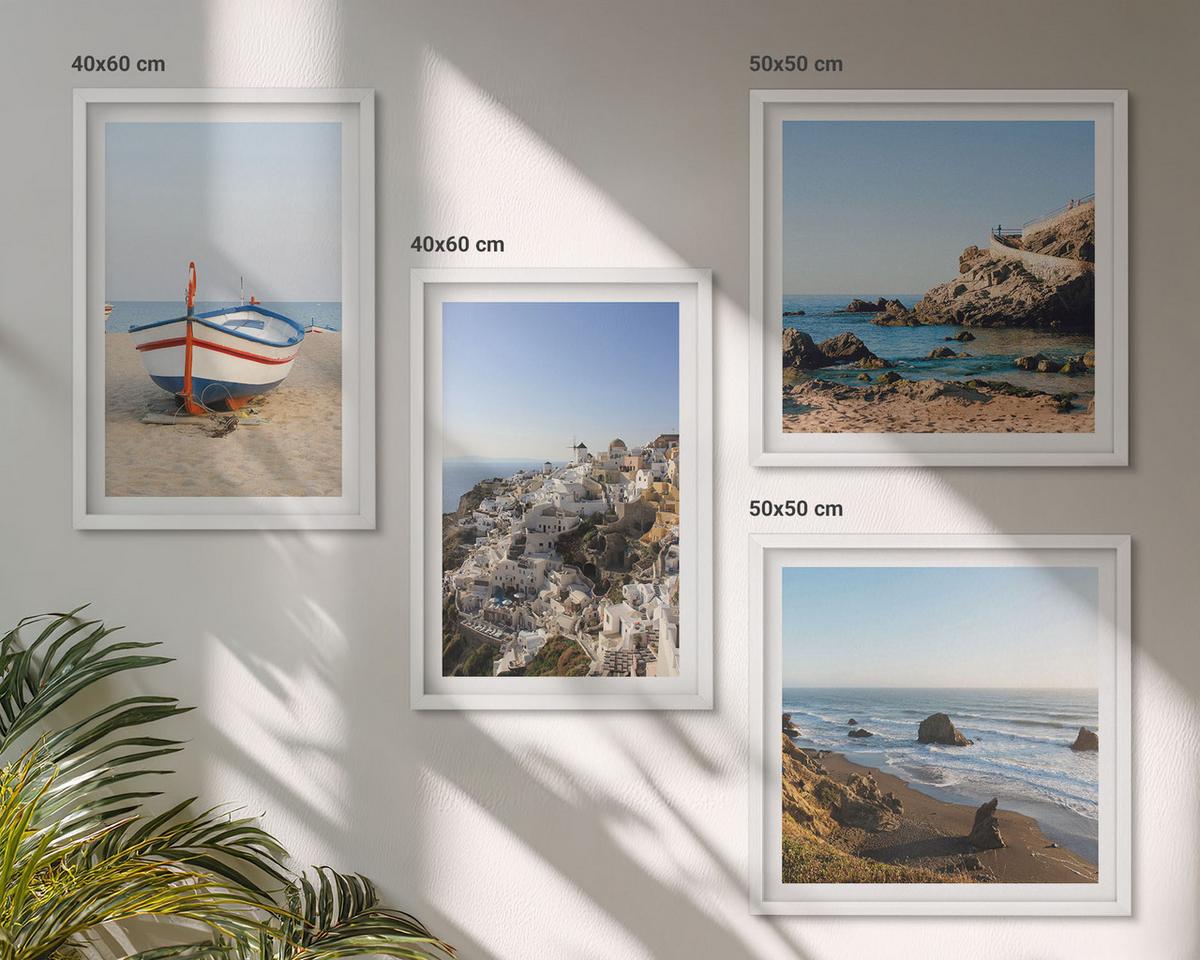 BILDER SET 4er Set - 50x50 cm & 40x60 cm Weißer Rahmen - Ansichten von Griechenland, Łódź, Häuser - Weiß, Kunststoff (50/50cm) - TULUP