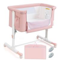BABYWIEGE mit Wiege rosa - Pink, Textil - COSTWAY