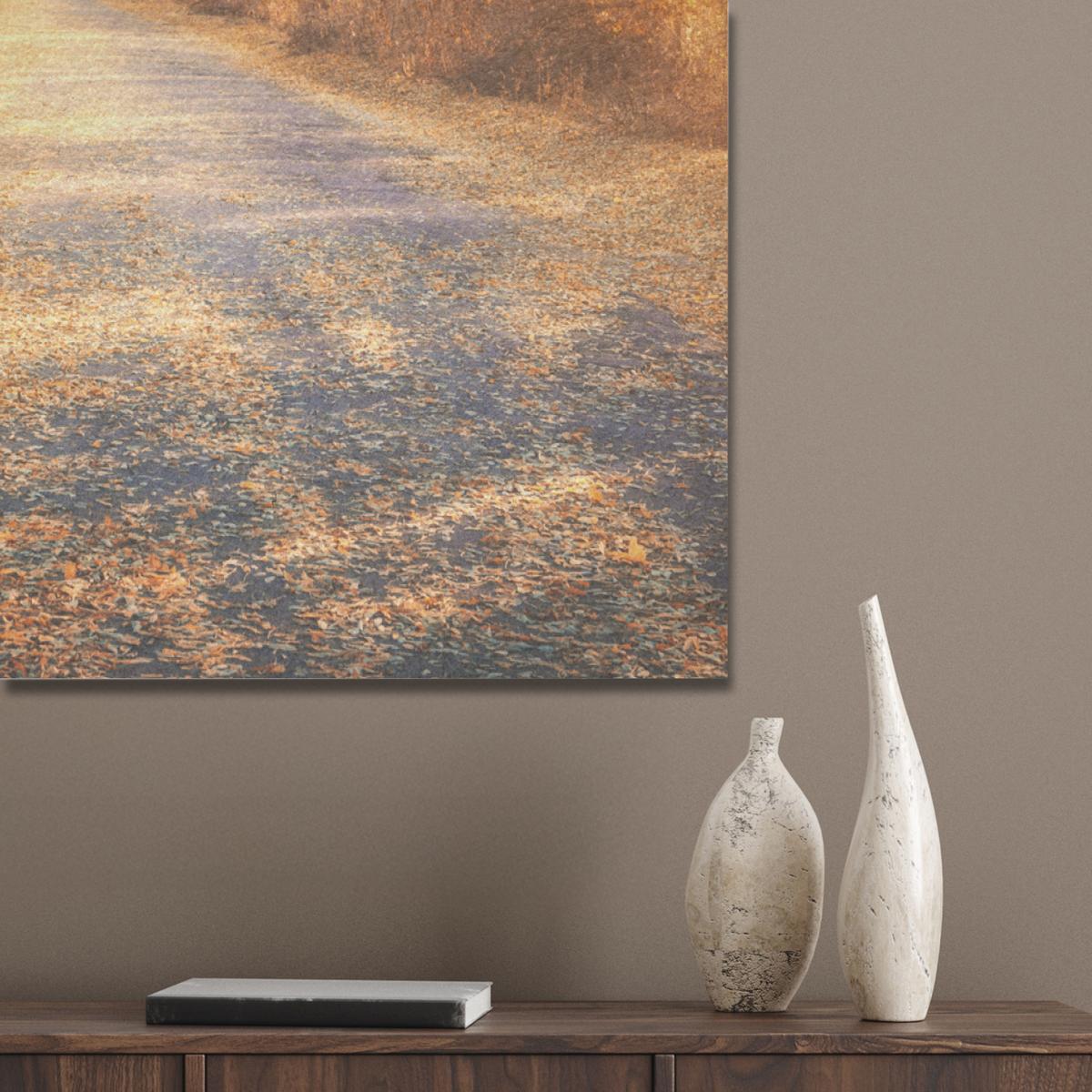 AKUSTIKBILD Wald - Herbst - Bäume - Waldweg - Natur Wanddeko 70x100 cm - Bernsteinfarben, Kunststoff (70/100/0.9cm) - MuchoWow