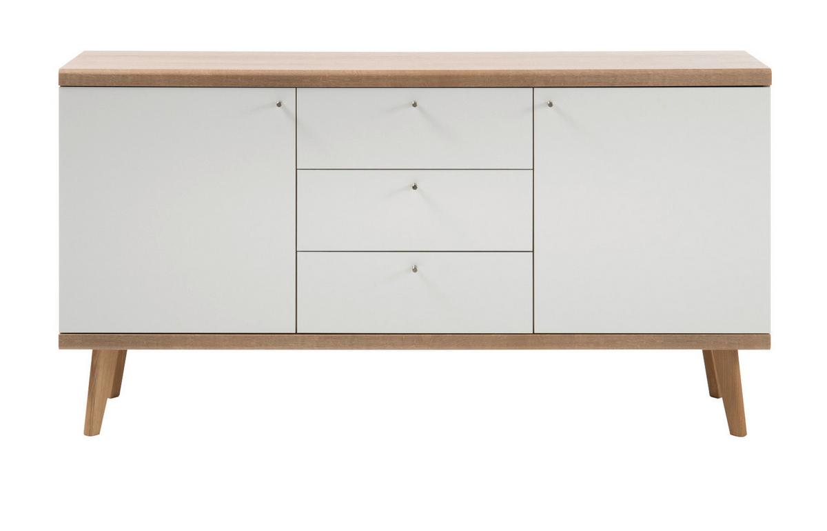 SIDEBOARD weiß, Eiche Riviera, Kommode skandinavisch, 160 x 83 cm - Eichefarben/Weiß, Holz/Holzwerkstoff (160/83/40cm) - Furn.Design
