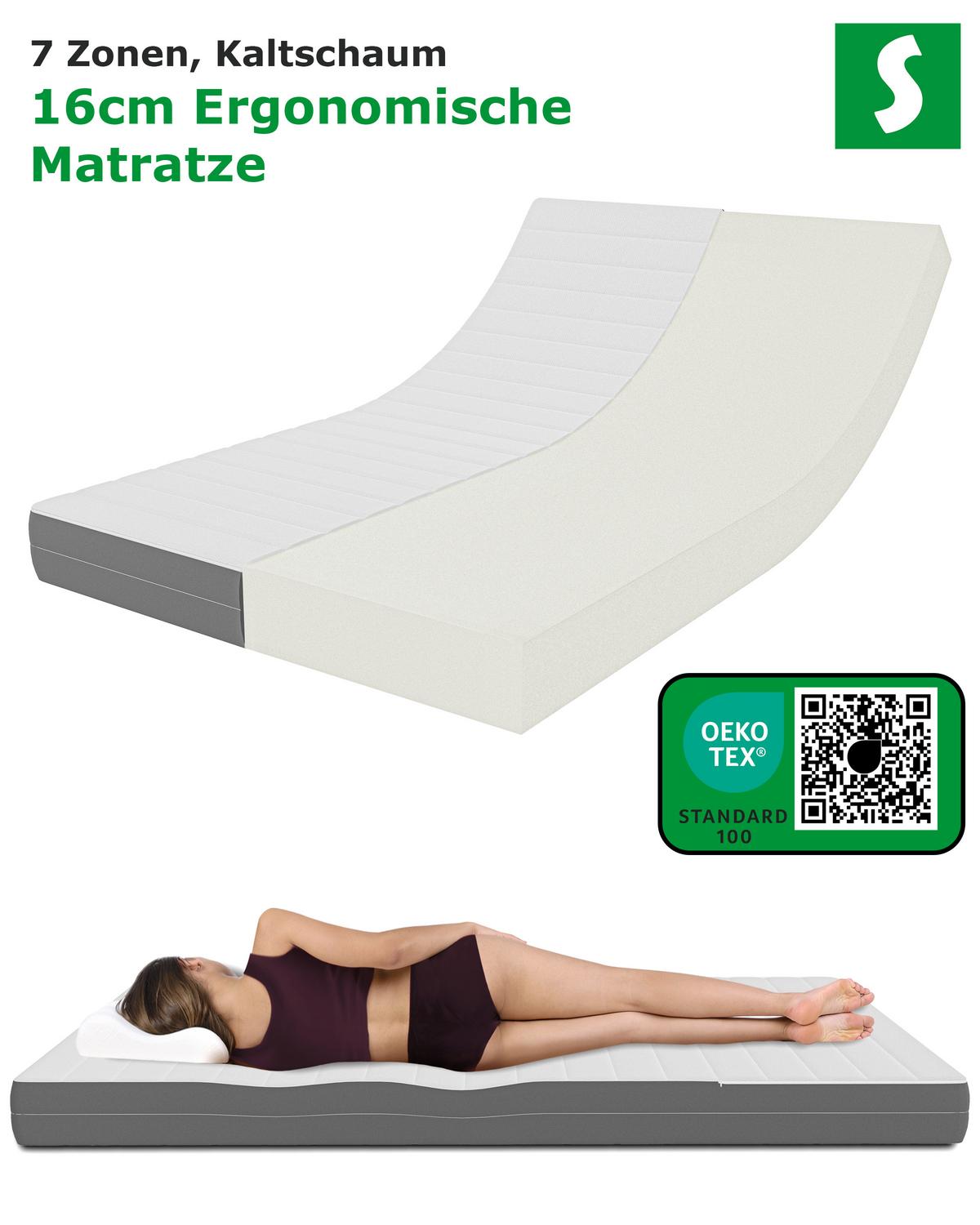 KALTSCHAUMMATRATZE 7 Zonen Bett Matratze Höhe 17 cm 120 x 190 cm - Weiß, Textil (120/190cm) - Schlaftroll