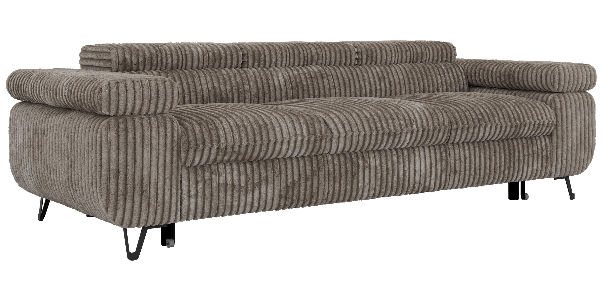 3-SITZER SOFA PETER mit Schlaffunktion - Hellbraun Cord - Hellbraun/Schwarz, Textil/Metall (262/76/99cm) - MKS
