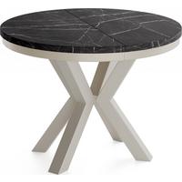 ESSTISCH Clara Grau-Beige runder ausziehbarer, Marmor Schwarz 120-200/120/76 cm - Greige/Anthrazit, Holzwerkstoff/Metall (120/196/76cm) - WFL GROUP