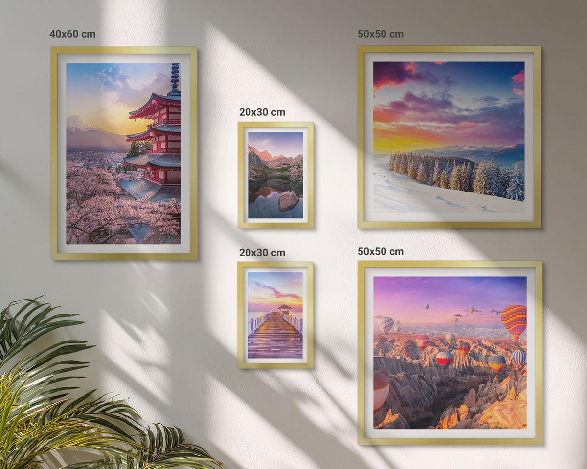 BILDER SET 5er Set - 50x50 cm & 20x30 cm & 40x60 cm Goldrahmen - Romantische Himmelslandschaften - Goldfarben, Kunststoff (40/60cm) - TULUP