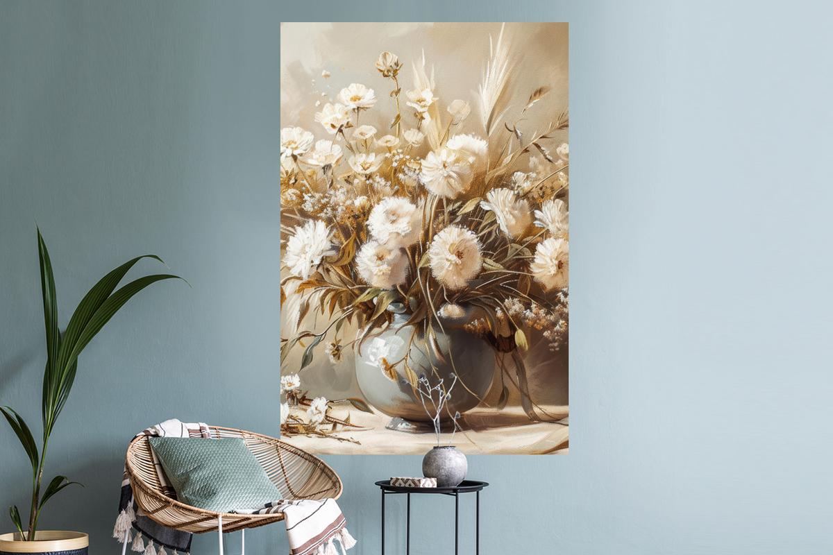 WANDTATTOO Blumen - Vase - Stilleben - Beige Wandaufkleber 80x120 cm - Creme, Kunststoff (80/120/0.1cm) - MuchoWow
