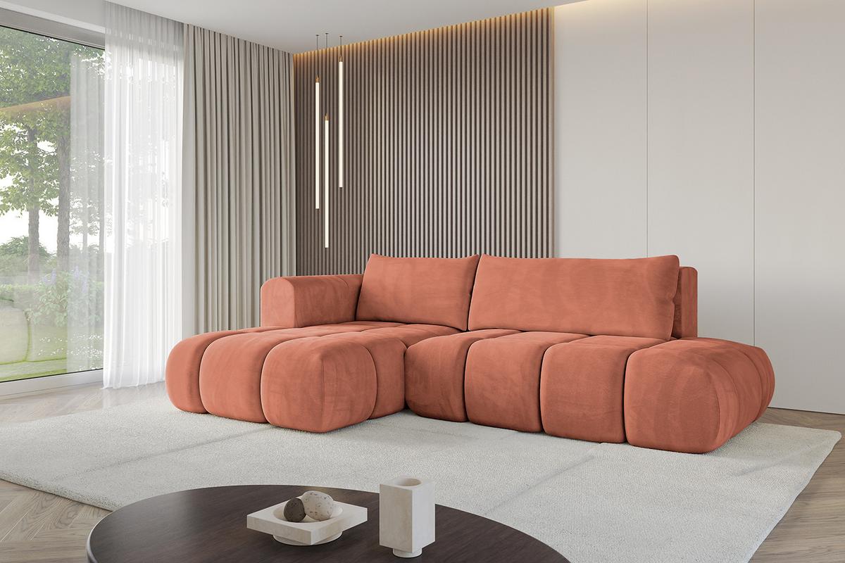 ECKSOFA Ottomane Links CLOUD-L 280x185x90 Apricot Velours - Koralle, Holzwerkstoff/Kunststoff (180/289cm) - ALTDECOR