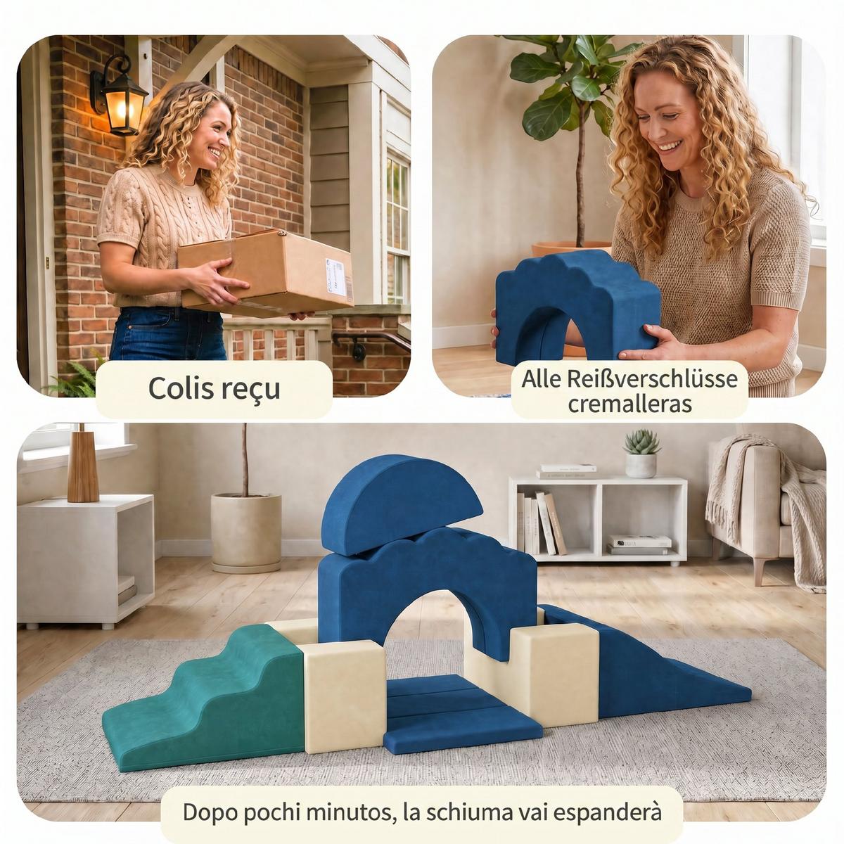 SCHAUMSTOFF-BAUSTEINE 7er Set Samt PU-Schaumstoff Blau - Dunkelblau, Textil (40/50cm) - AIYAPLAY