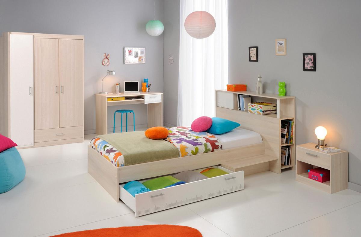 JUGENDZIMMER Set 5-tlg Kleiderschrank Schreibtisch Bett 90x200 - Silberfarben/Weiß, Holz/Holzwerkstoff (160/180/52cm) - Parisot Meuble