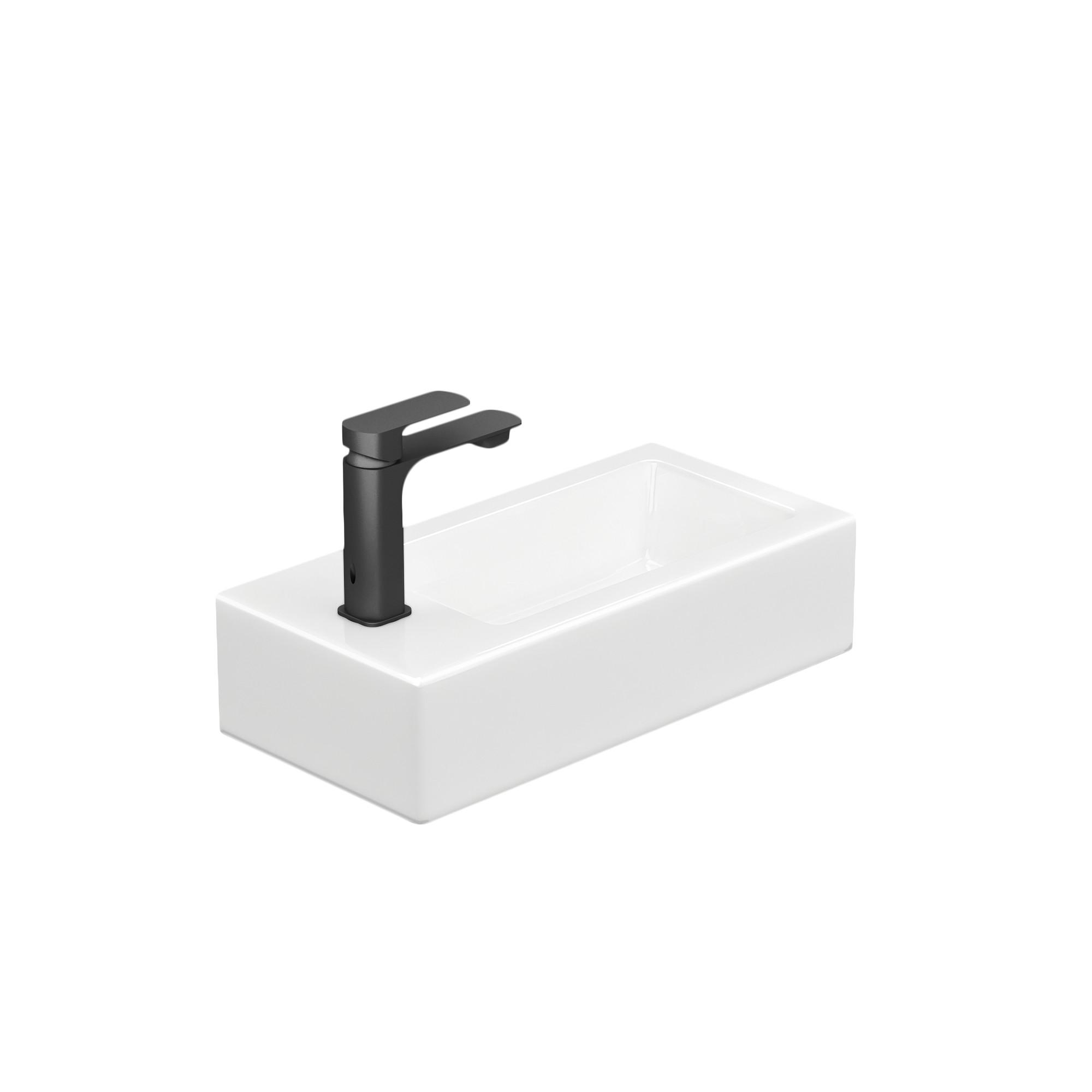 HANDWASCHBECKEN mit Hahnloch links Glänzend Weiß 36,5 / 18 / 9 cm - Weiß, Keramik (36.5/9/18cm) - EMKE