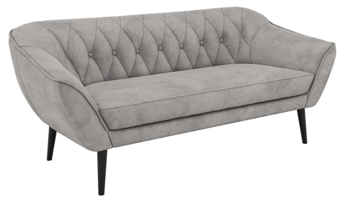 3-SITZER-SOFA PIRS - Hellgrau Velvet - Schwarze Beine - Hellgrau/Schwarz, Holzwerkstoff/Textil (180/75/74cm) - MKS
