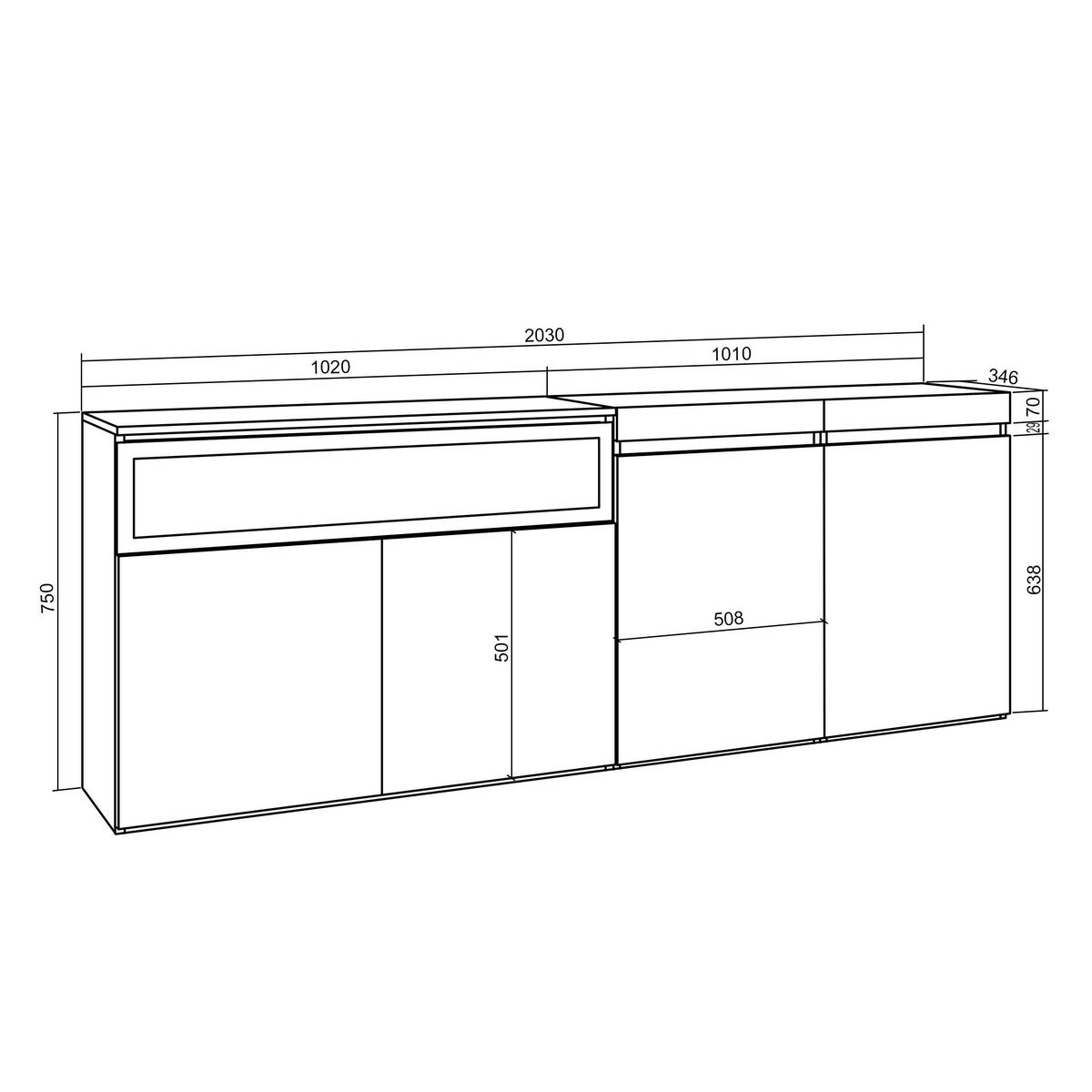 SIDEBOARD Elektrokamin, weiß und schwarz, 200/35/75cm - Multicolor/Schwarz, Holzwerkstoff (200/75/35cm) - Skraut Home
