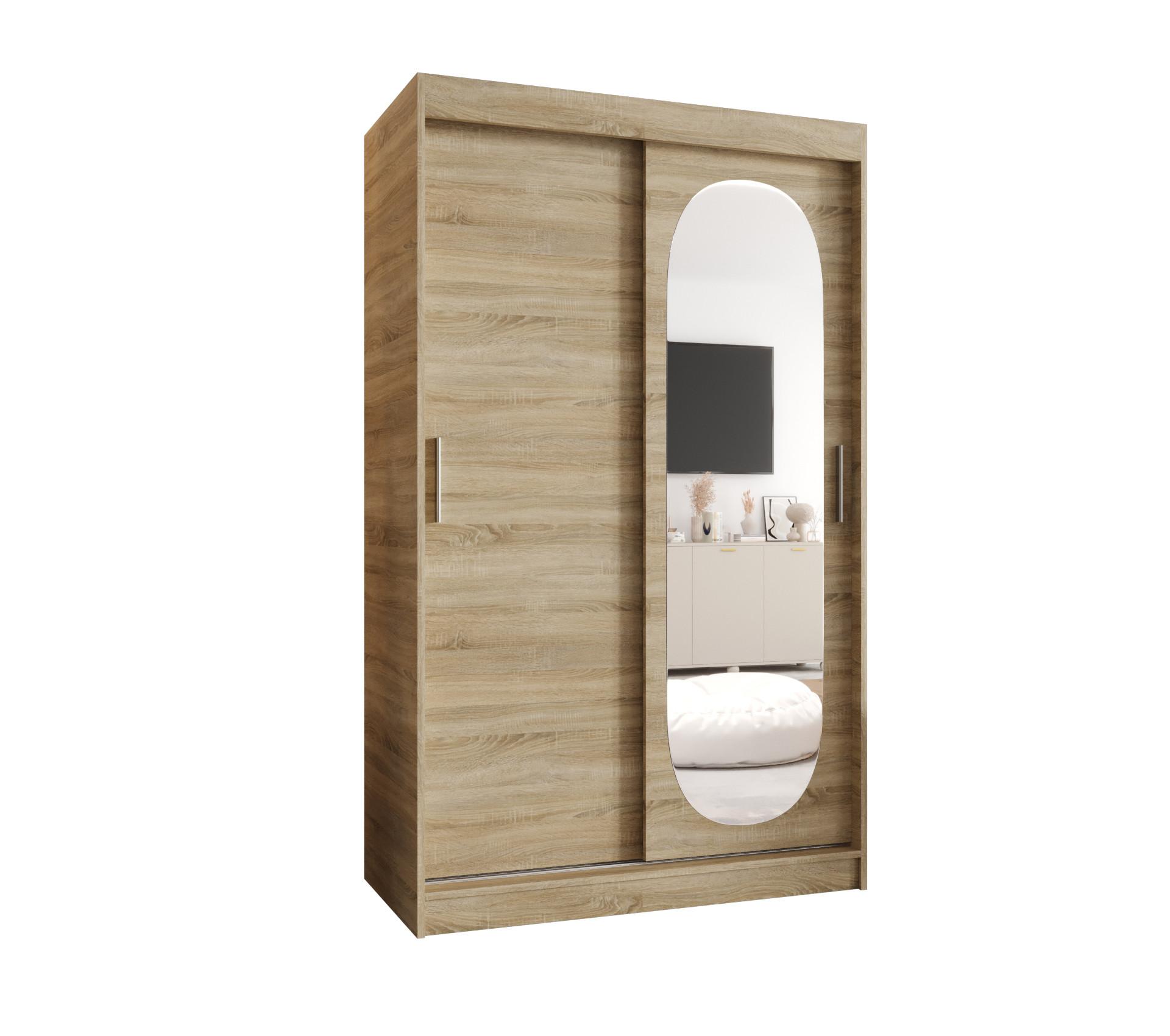 SCHIEBETÜRENSCHRANK mit Spiegel ROYAL 200/120/62 2-türig - Silberfarben/Sonoma Eiche, Holz (120/62/120cm) - MÖBEL KRYSPOL