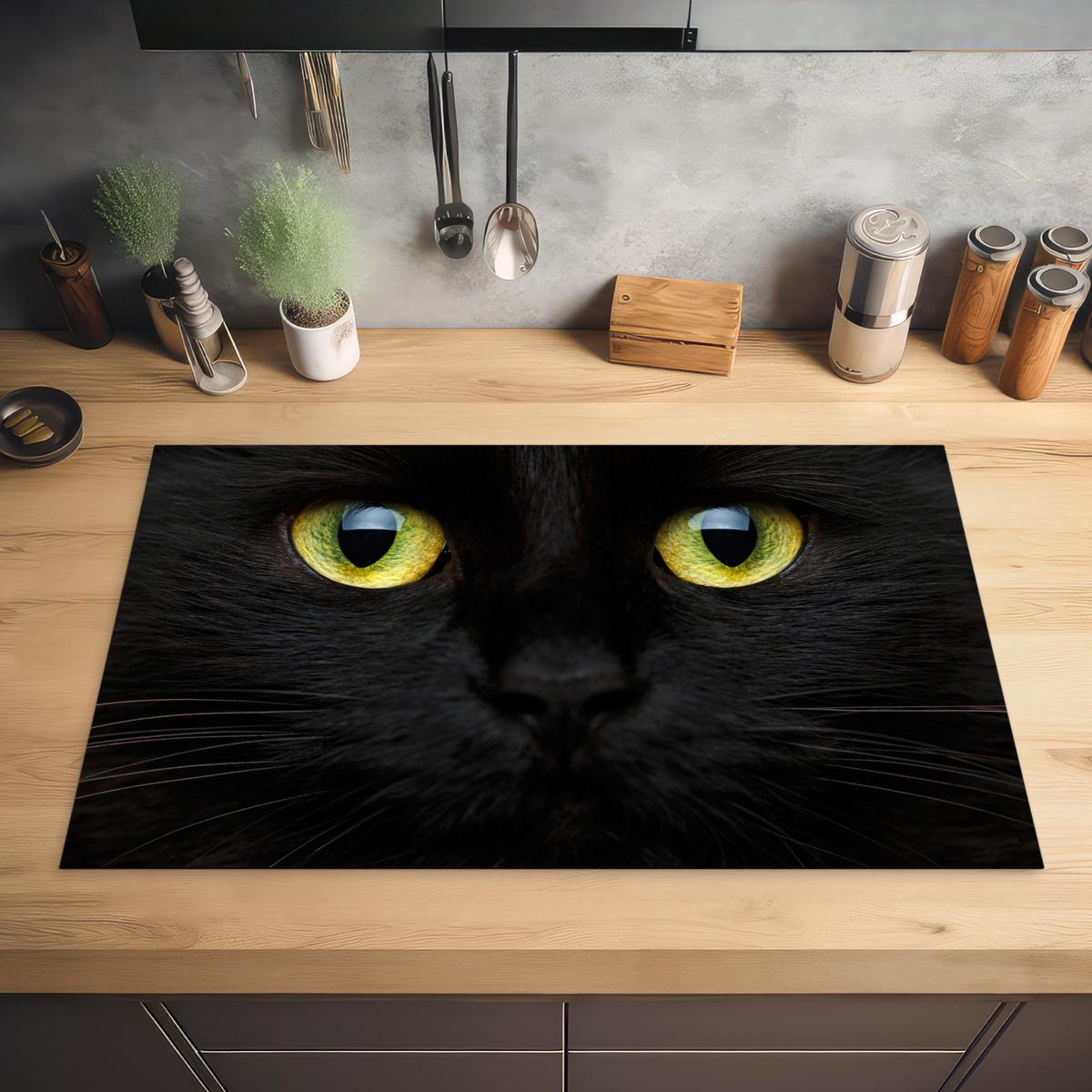 HERDABDECKPLATTE Katze - Augen - Gelb - Schwarz Induktionsmatte 83x51 cm - Schwarz, Kunststoff (83/51.5/0.2cm) - MuchoWow