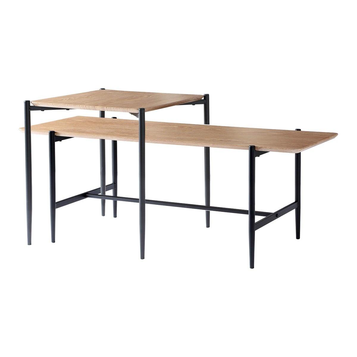 2ER-SET aus Holzdekor-Nestingtischen mit schwarzen Metallbeinen L100 cm - JESSIE - Eschefarben, Holzwerkstoff (47/40/38cm) - Calicosy