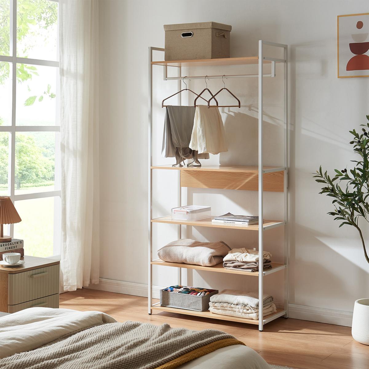 GARDEROBENSTÄNDER Larem - Eichefarben/Schwarz, Holzwerkstoff/Metall (84/180/40cm) - [en.casa]