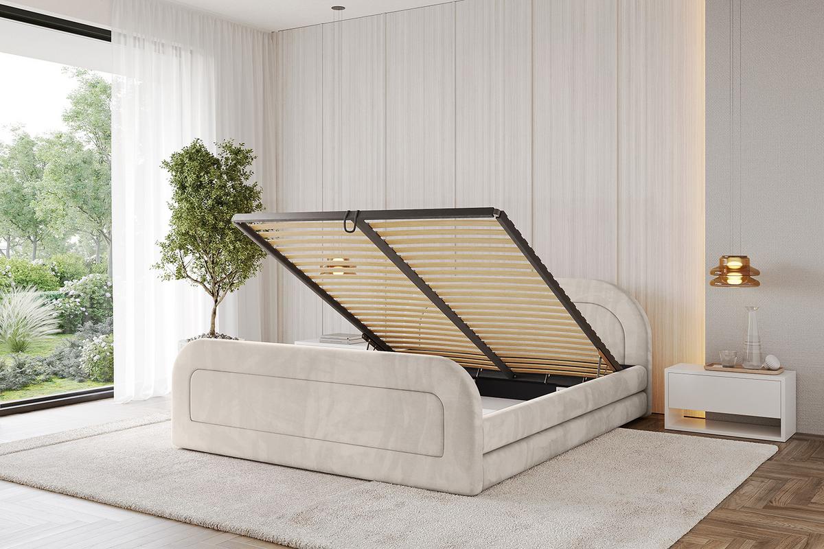 POLSTERBETT mit Bettkasten, Fußteil und Lattenrost, Boxbett ohne Matratze - LERIS-v1-Z 180x200 Beige - Beige, Holzwerkstoff/Textil (180/200cm) - ALTDECOR