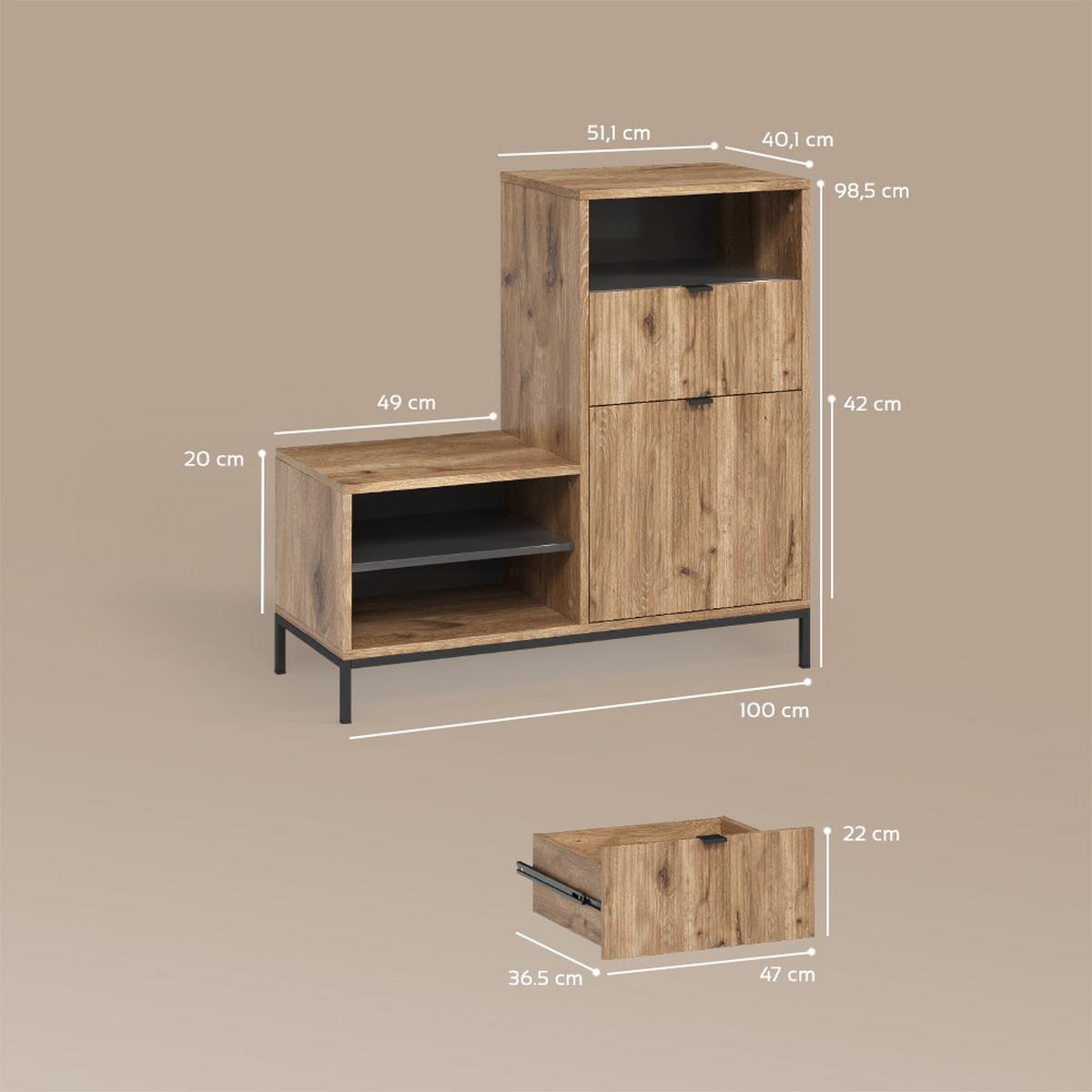 SCHUHSCHRANK Aterno Viking Oak 100 x 98.5 cm mit Tür und Schublade - Eichefarben, Holzwerkstoff (100/98.5/40cm) - Livinity®