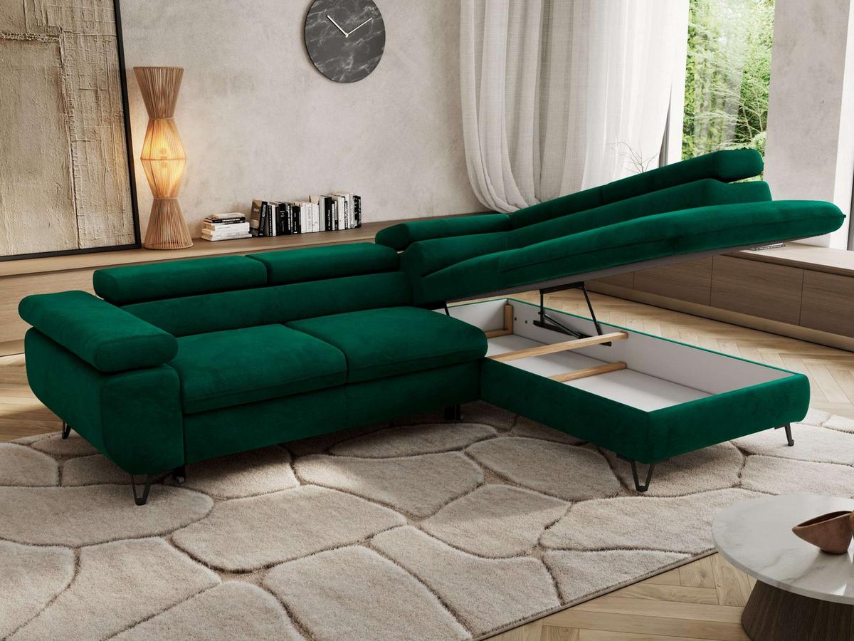 ECKSOFA PABLO L Dunkelgrün Velvet - Rechts Seite - Dunkelgrün/Schwarz, Textil/Metall (273/208cm) - MKS