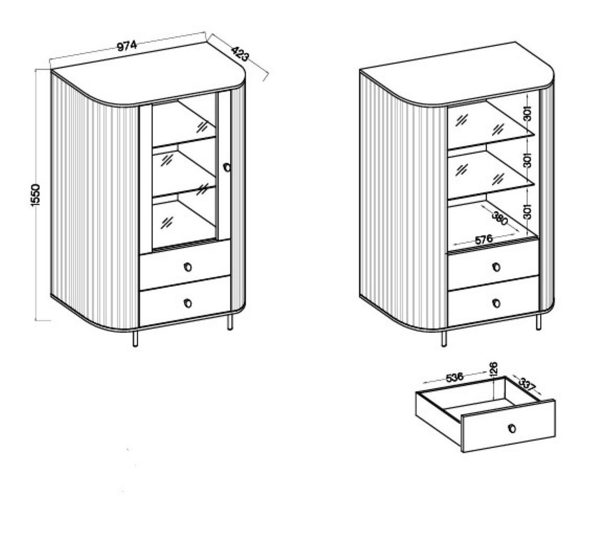 VITRINE BOLLA 155 / 97,4 cm in Eichefarben - Eichefarben, Holzwerkstoff (97.4/155/42.3cm) - MASSENO