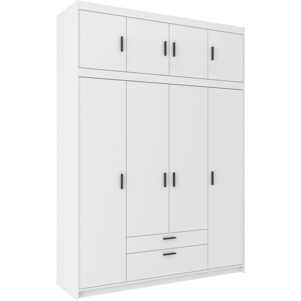 DREHTÜRENSCHRANK Elena mit 4 Türen und 2 Schubladen, mit Aufsatz Weiß - Weiß, Holzwerkstoff (176/245/53cm) - Beautysofa