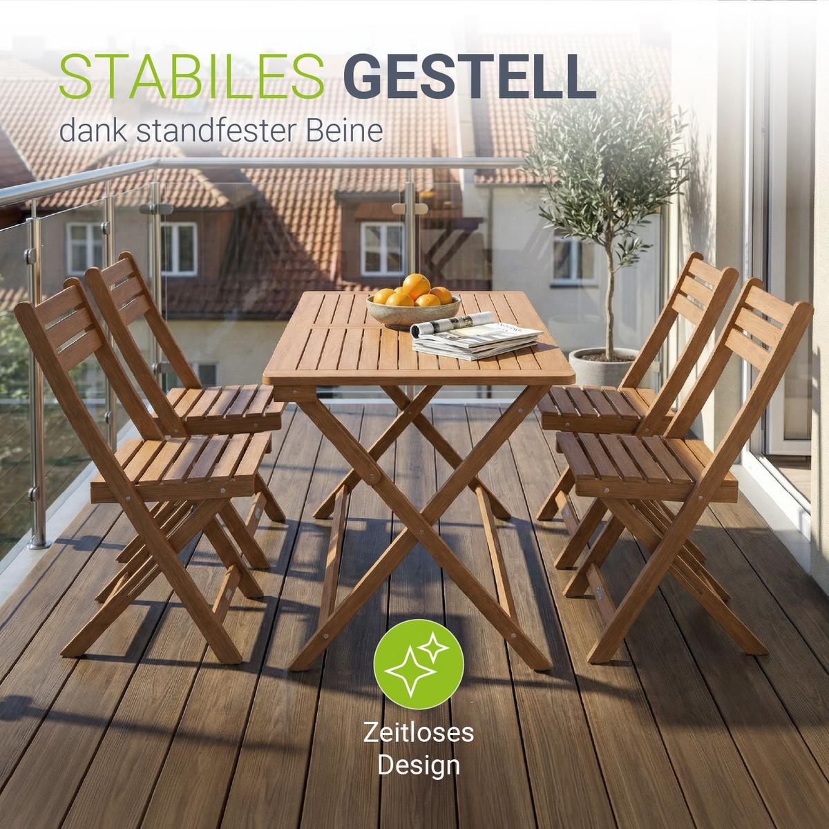 GARTENMÖBELSET Rimini 5-tlg 120x57,5 cm natur - Naturfarben, Holz - Juskys