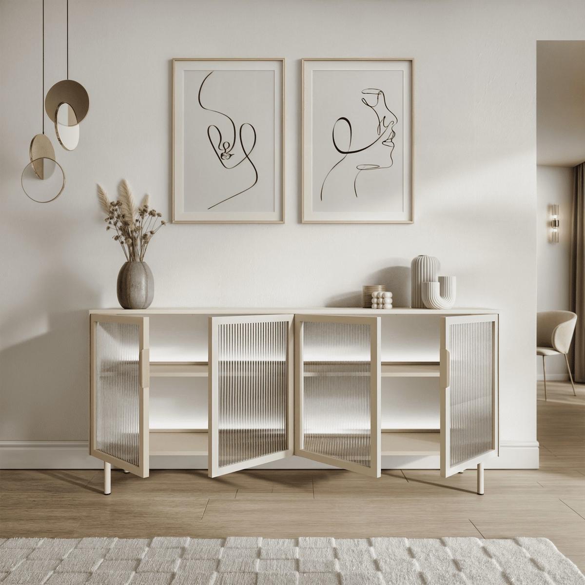 SIDEBOARD LINEA mit Glasfronten und LED-Beleuchtung Kaschmir - Kaschmir, Holzwerkstoff (181/83/39cm) - Lookway