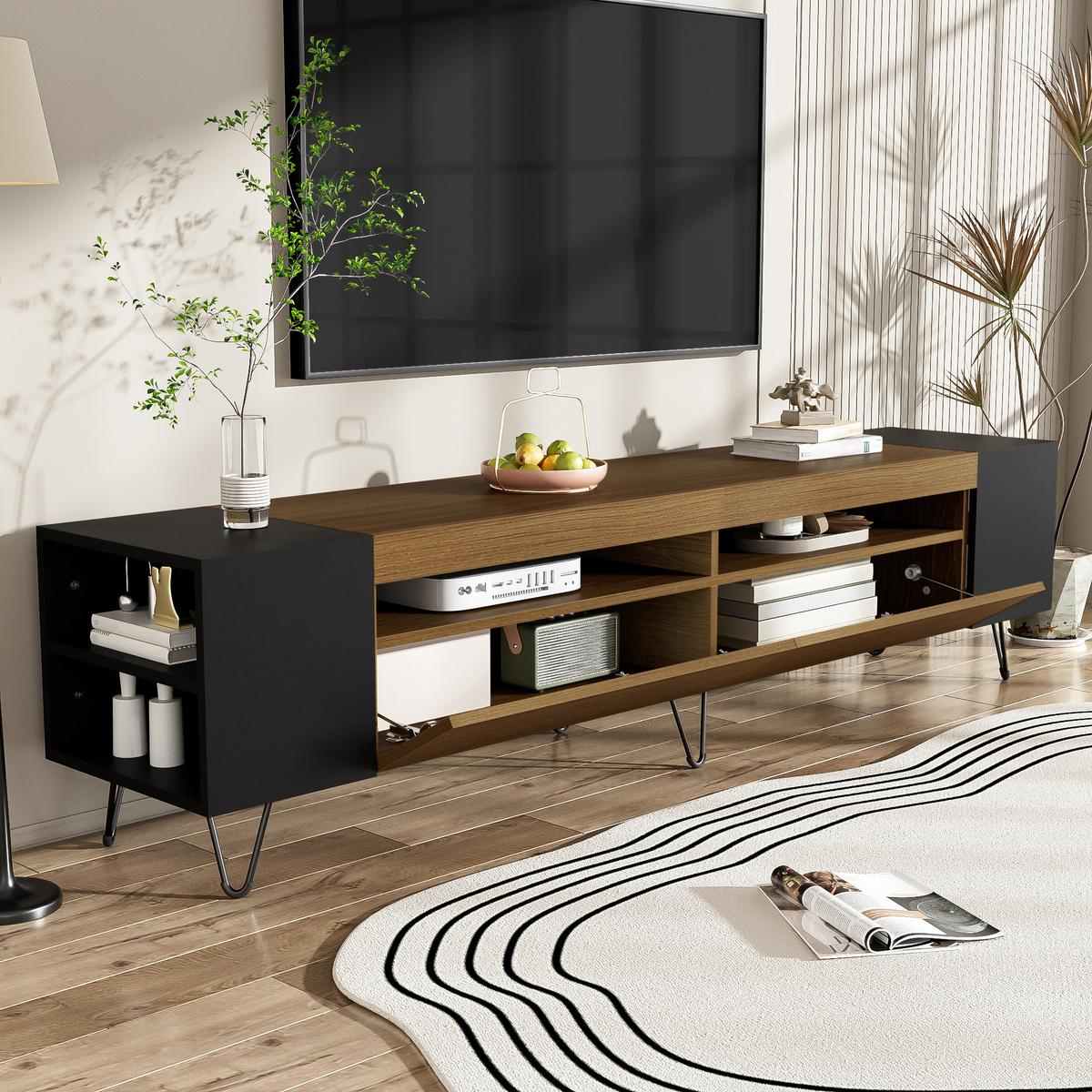 TV-ELEMENT Schwarz und Holzoptik 180/36/43 cm - Braun, Holz (36/43/180cm) - Urban Meuble