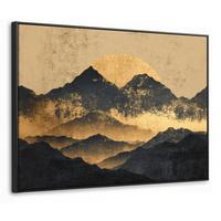 LEINWAND Bilder mit Rahmen - Goldene Berge bei Mondschein - 80x60 - Goldfarben, Textil (80/60cm) - MuchoWow