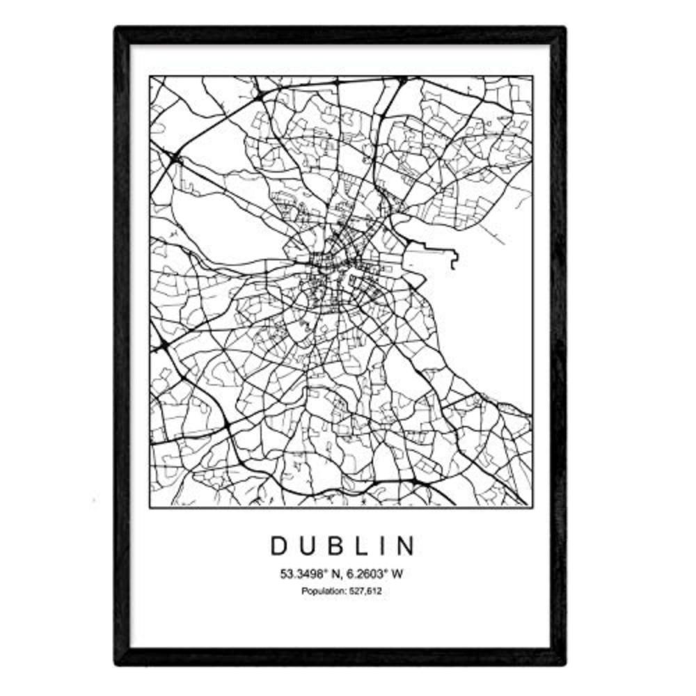POSTER Dublin Stadtkarte – Nordisch A3 Schwarzer Rahmen - Schwarz, Papier (29.7/5/42cm) - Nacnic