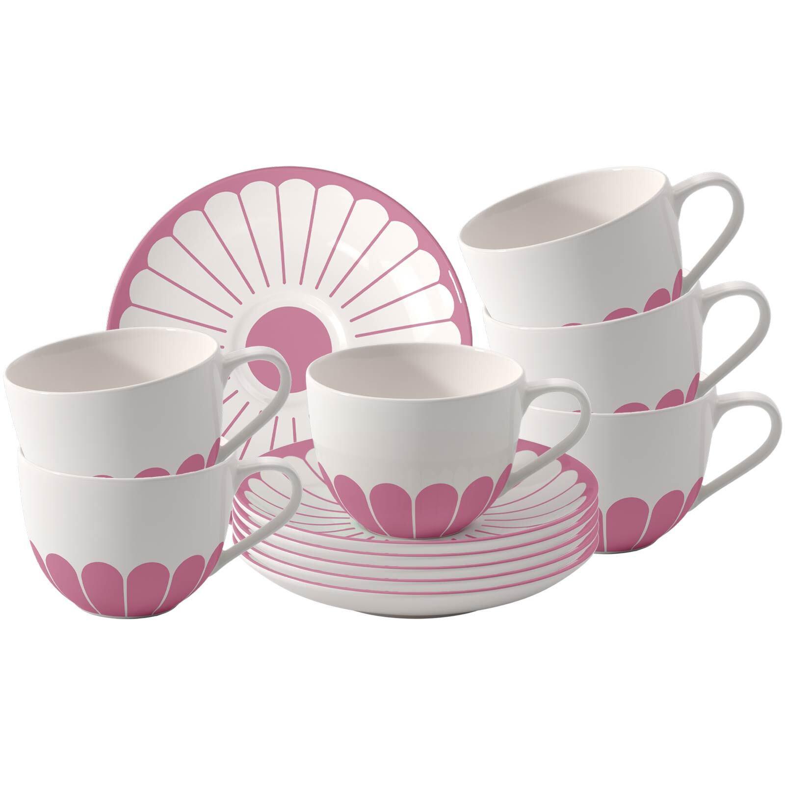 KAFFEETASSEN MIT UNTERTASSEN Fleur Couleur Cassis 160 ml 6er Set - Pink, Keramik (14.8/8.9/14.8cm) - Villeroy & Boch