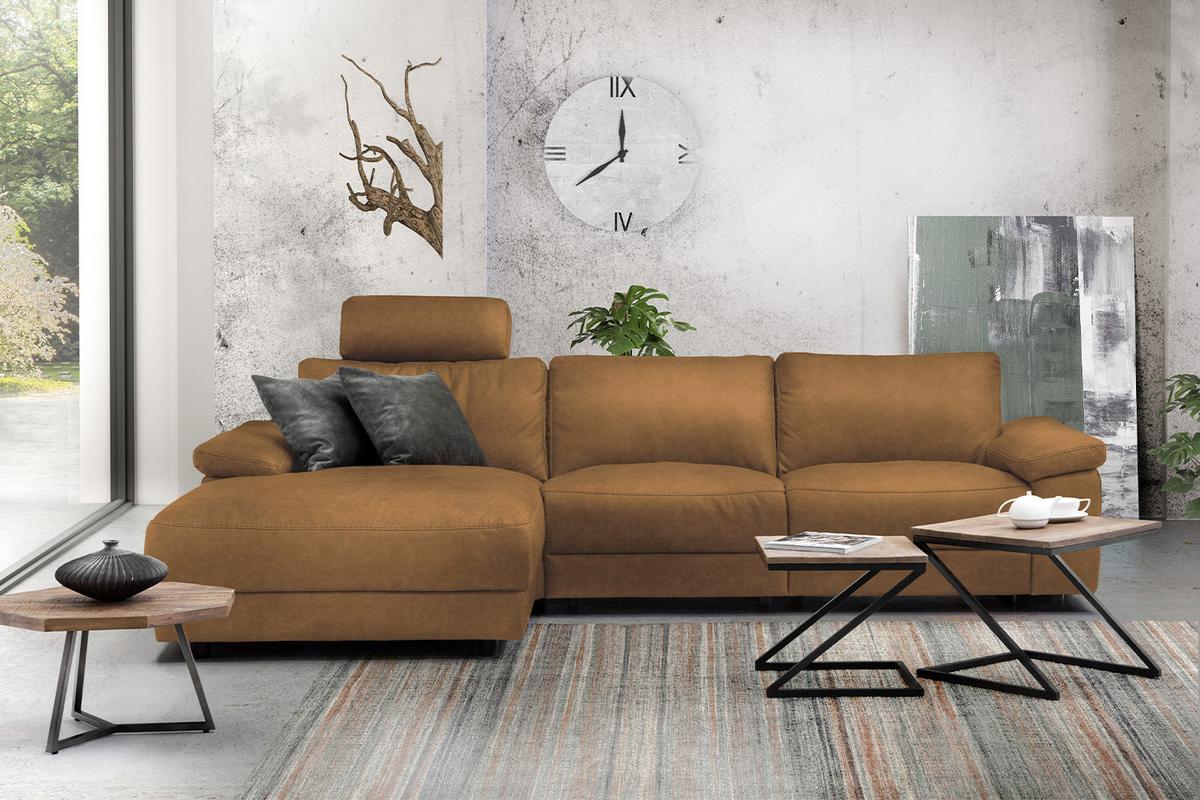 ECKSOFA XL MOTORISCHER RELAXFUNKTION LOLA Orange Webstoff Relaxfunktion - Cognac/Schwarz, Textil (304/178cm) - KAWOLA