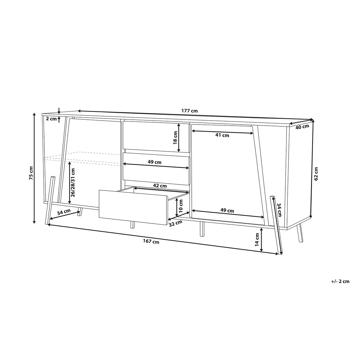 SIDEBOARD mit 2 Türen Braun/Schwarz Blackpool - Braun, Holzwerkstoff (177/75/40cm) - Beliani