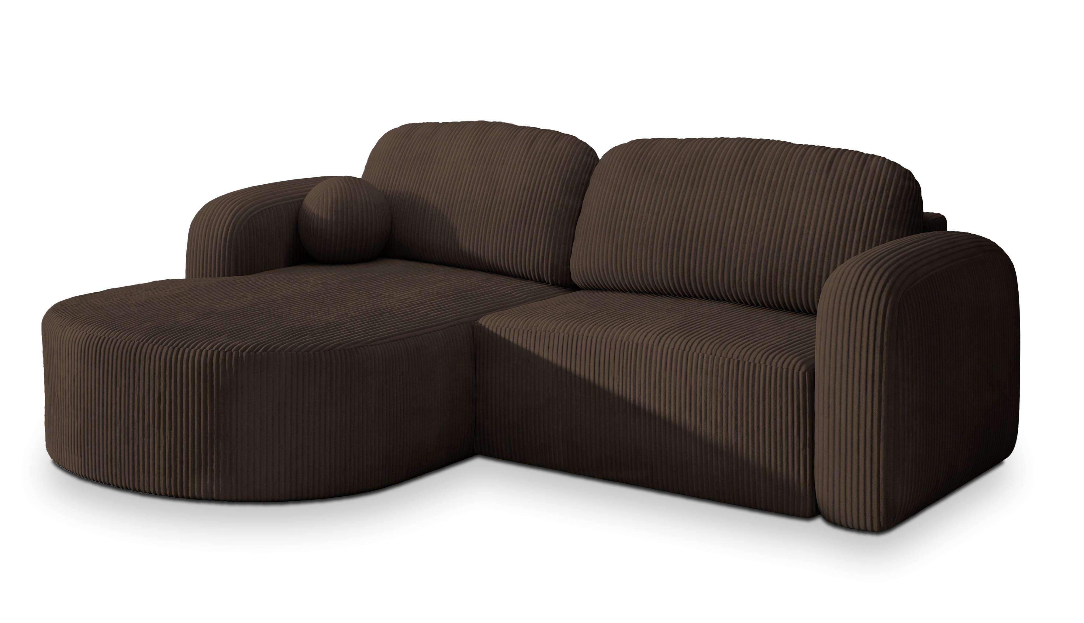 ECKSOFA AMILIA P L-S Braun Kordstoff mit Schlaffunktion - Braun, Holz (263/174cm) - MASSENO