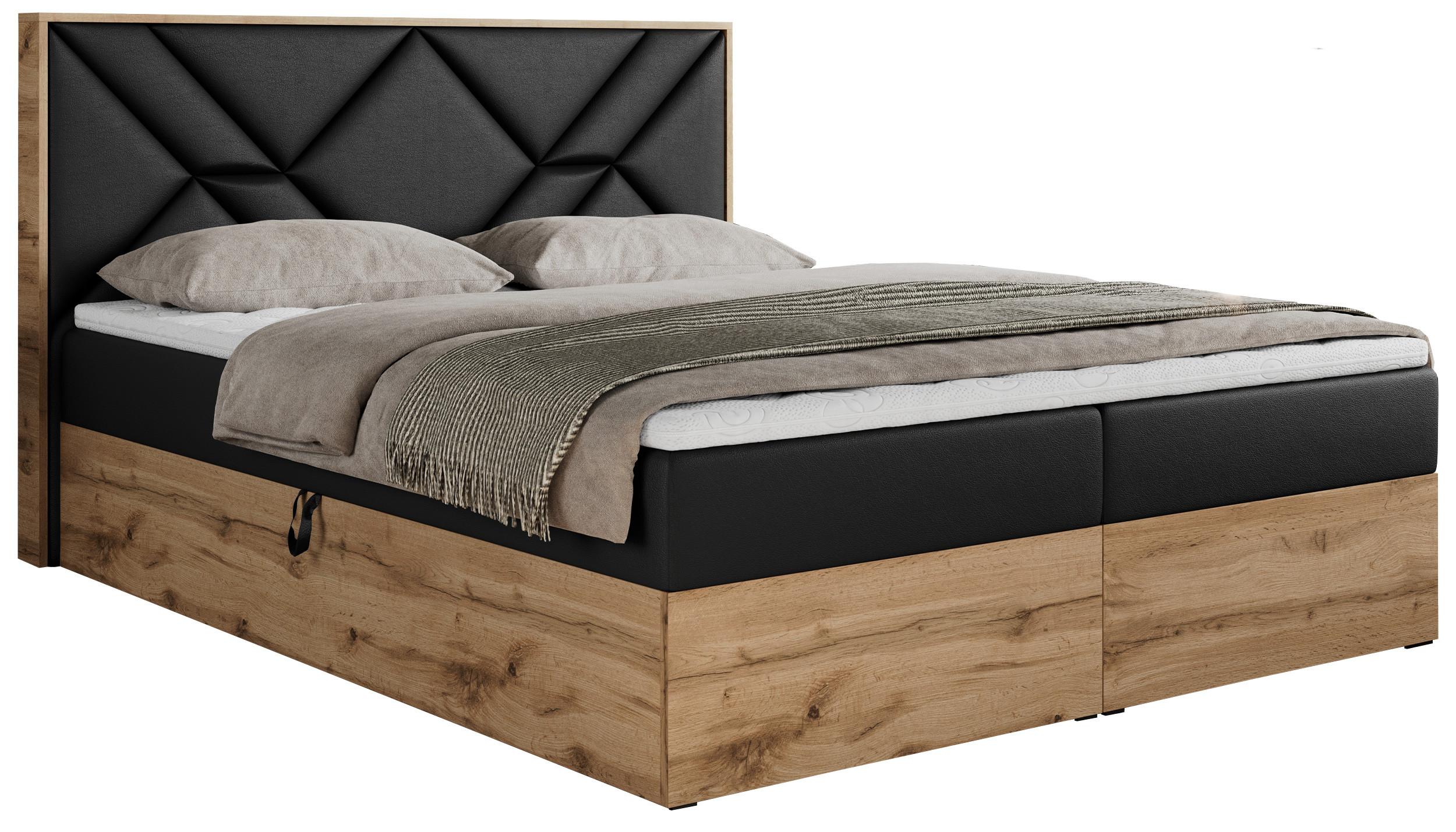 BOXBETT GUNAR - 200/200 Schwarz Kunstleder - H4 - Schwarz, Holz/Textil (200/200cm) - MKS