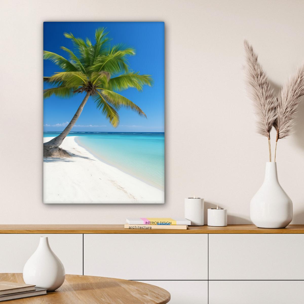 LEINWANDBILD Strand - Palme - Tropisch - Meer Wanddeko Schlafzimmer 60x90 cm - Grün, Textil (60/90cm) - MuchoWow