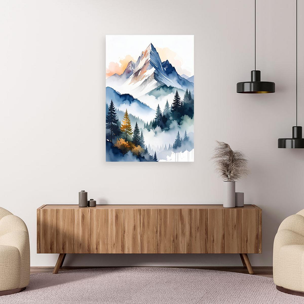 WANDBILD, Bergwaldlandschaft Natur - Blau, Textil (20/30cm) - Feeby