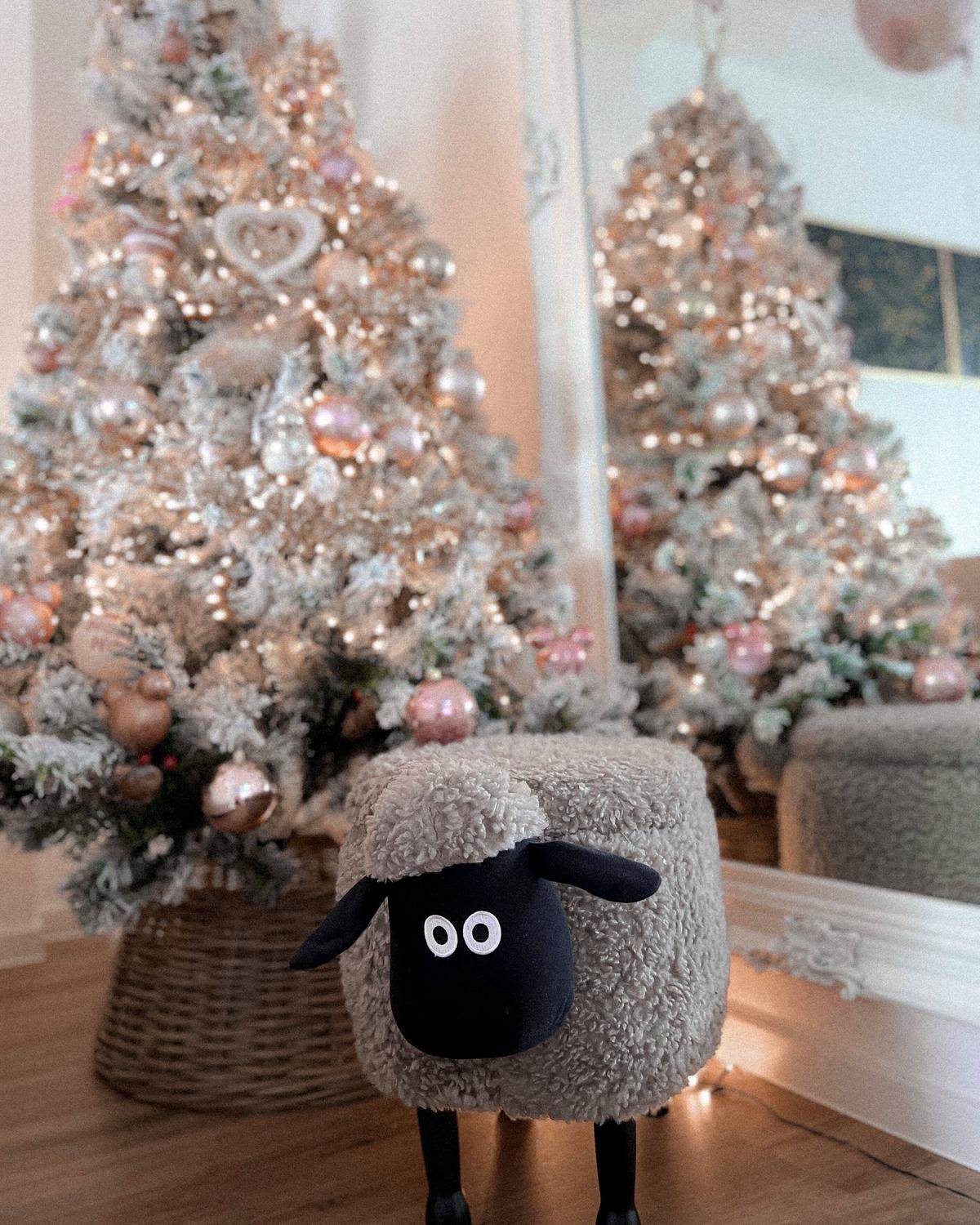 TIERHOCKER Grau Sheep 35/55/40 cm - Grau, Kunststoff/Textil (55/40/35cm) - Beliani