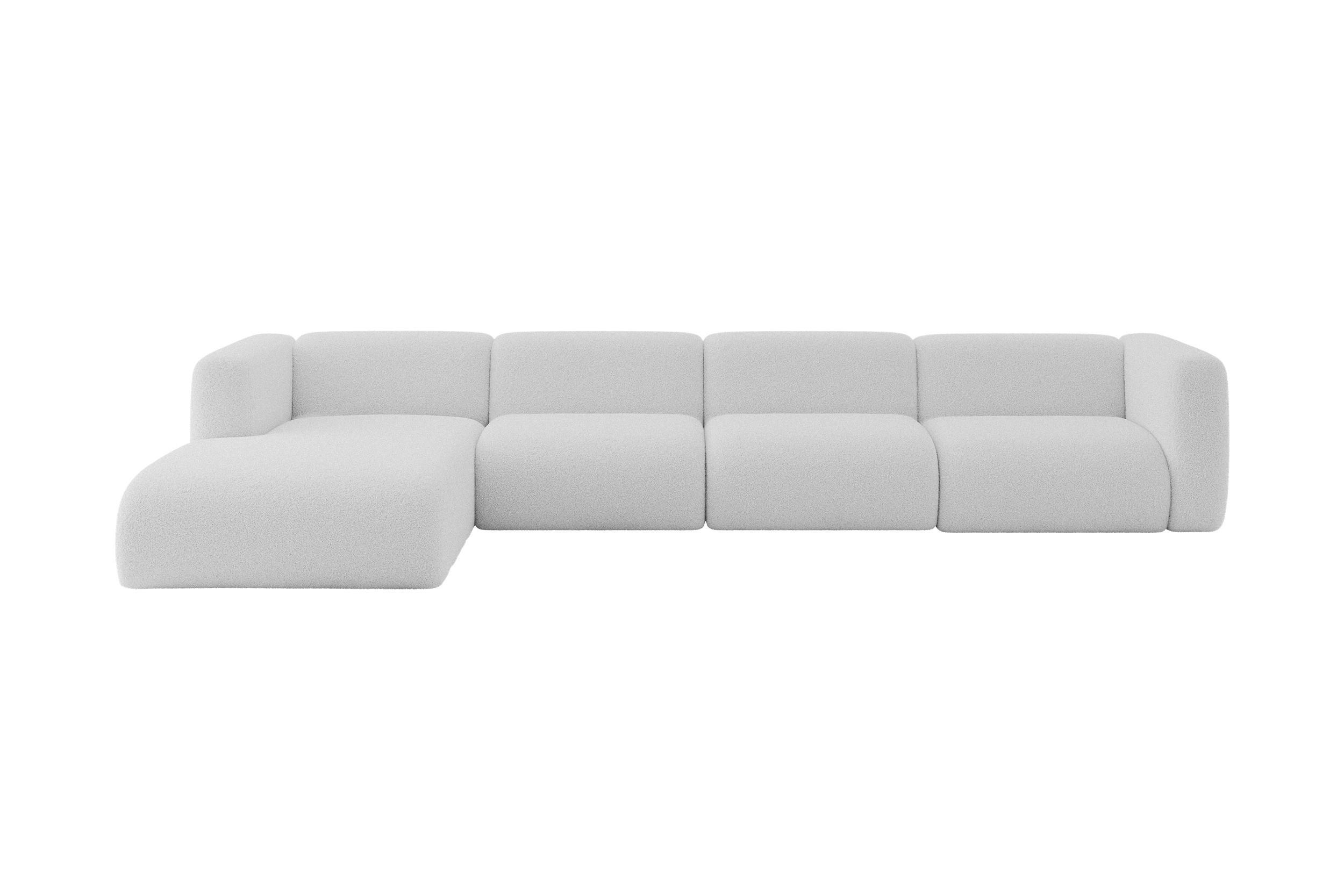 ECKSOFA Ottomane Links MIRA-L3 409x179x70 Hellgrau Bouclé - Silberfarben/Hellgrau, Holzwerkstoff/Kunststoff (409/179cm) - ALTDECOR