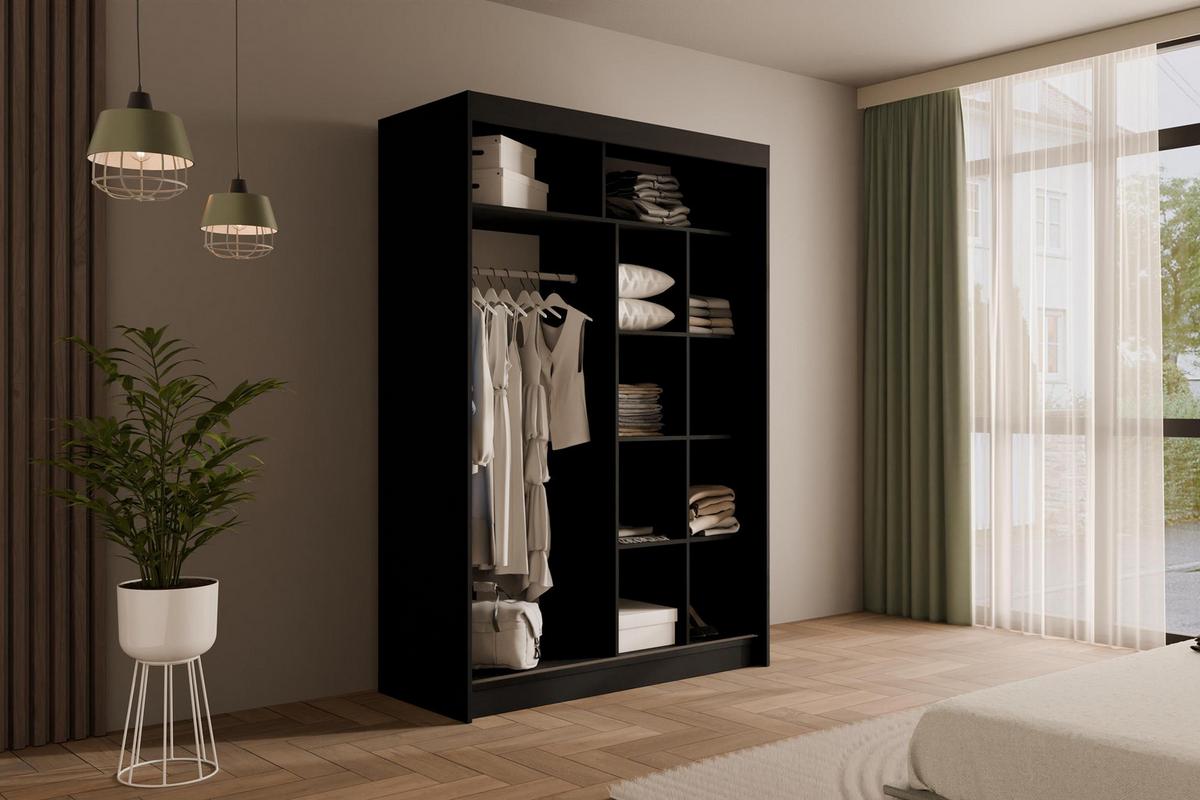 KLEIDERSCHRANK PEKA III - 150 cm - Schwarz - Schwarz, Holzwerkstoff (150/215/61cm) - ALTDECOR