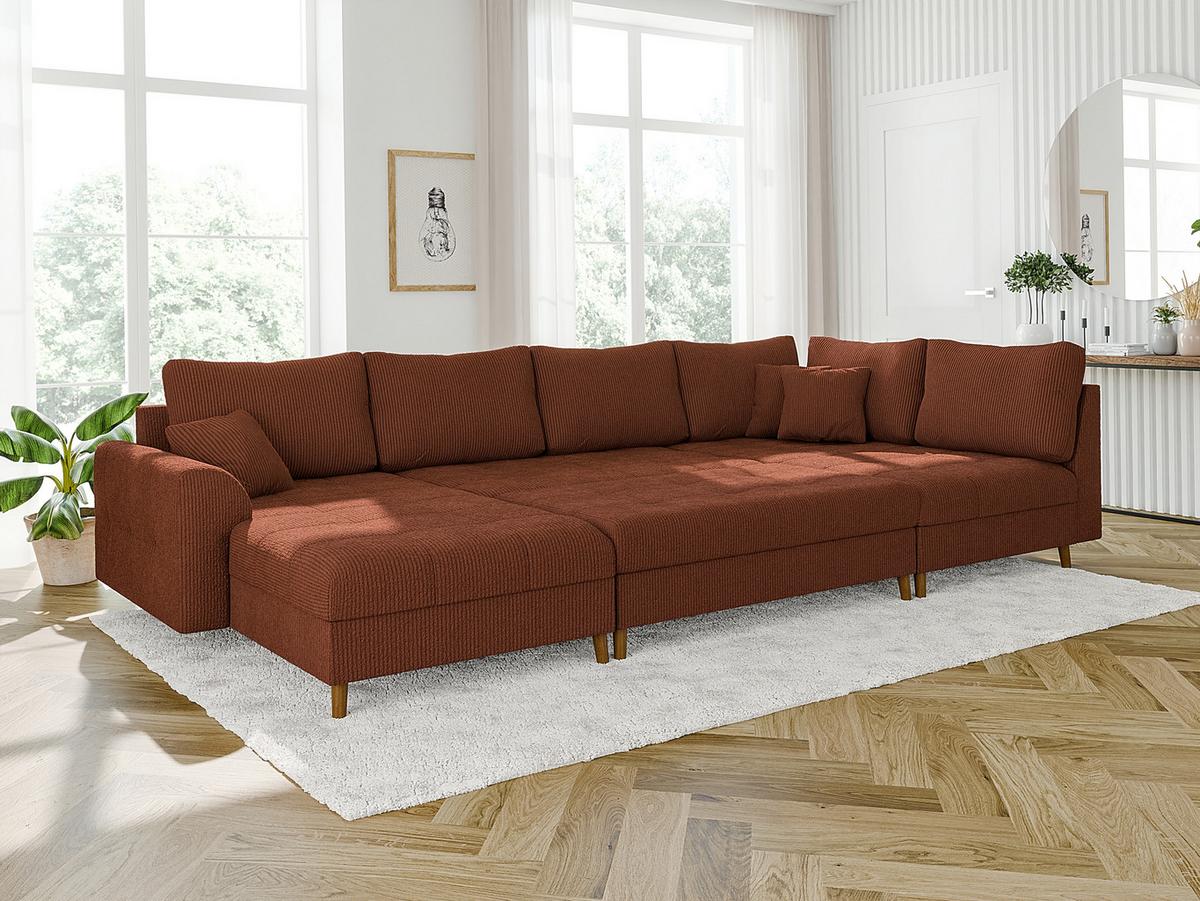 WOHNLANDSCHAFT inkl. Hocker Alma Terrakotta Cord - Terracotta/Braun, Holz/Textil (310/81/161cm) - S-Style Möbel