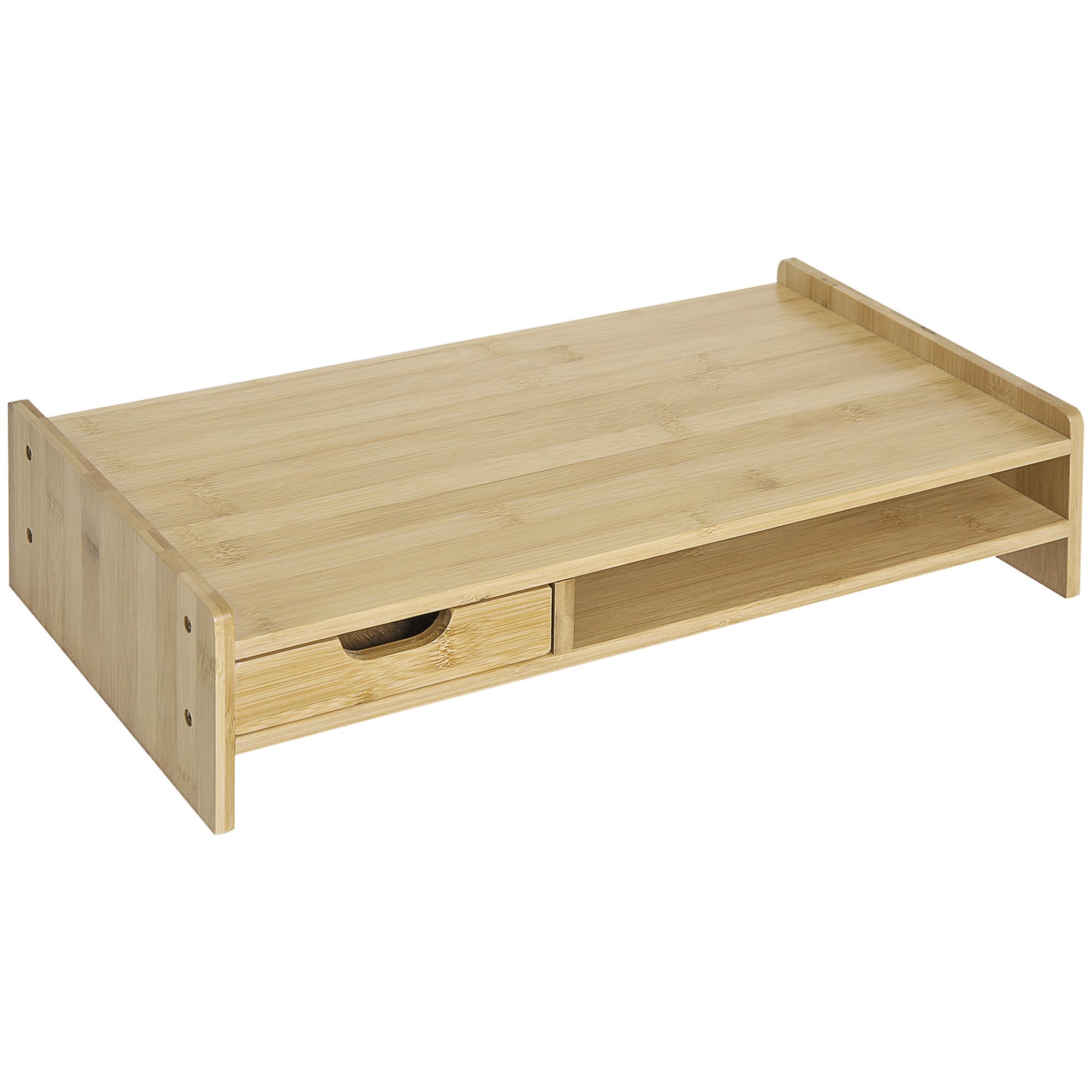 MONITORSTÄNDER Mit Schubladen Bildschirmständer Schreibtisch-Organizer Natur - Naturfarben, Holz (49/25.5/11.5cm) - HOMCOM