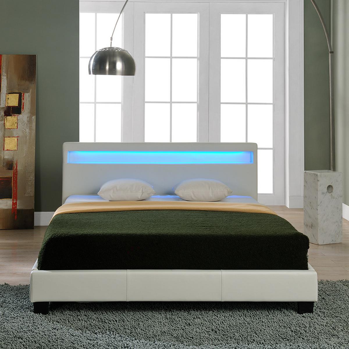 POLSTERBETT Paris mit Matratze und LED-Beleuchtung - Weiß, Textil (180/200cm) - Corium