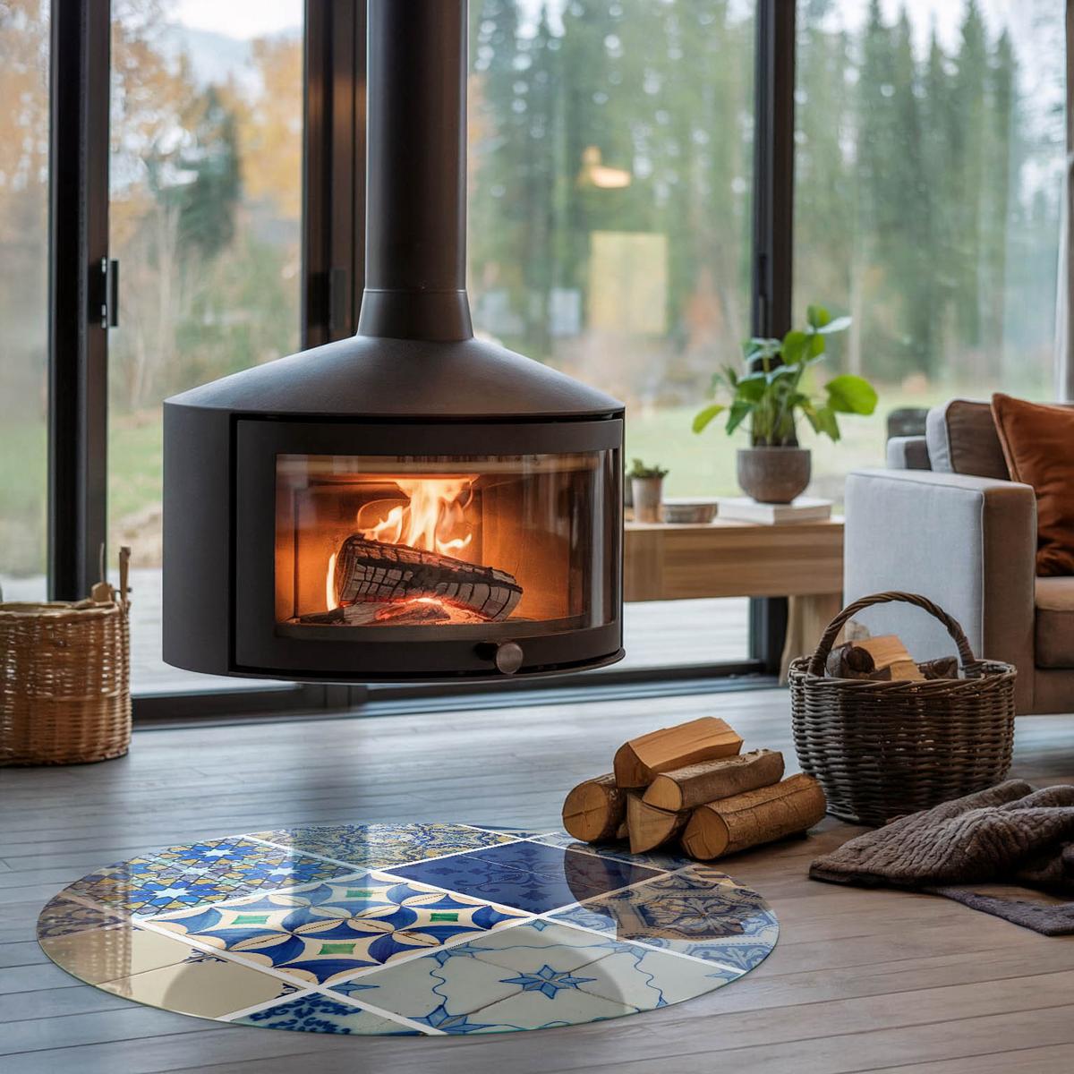 GLASPLATTE für Kamin Ø 100 cm - Blau, Glas (100/100/0.4cm) - TULUP