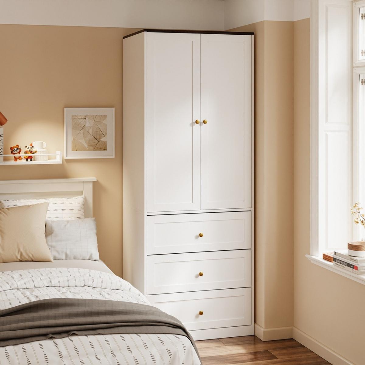 KLEIDERSCHRANK mit Schubladen KSB04-W - Ahornfarben, Fell (70/187/55cm) - SoBuy