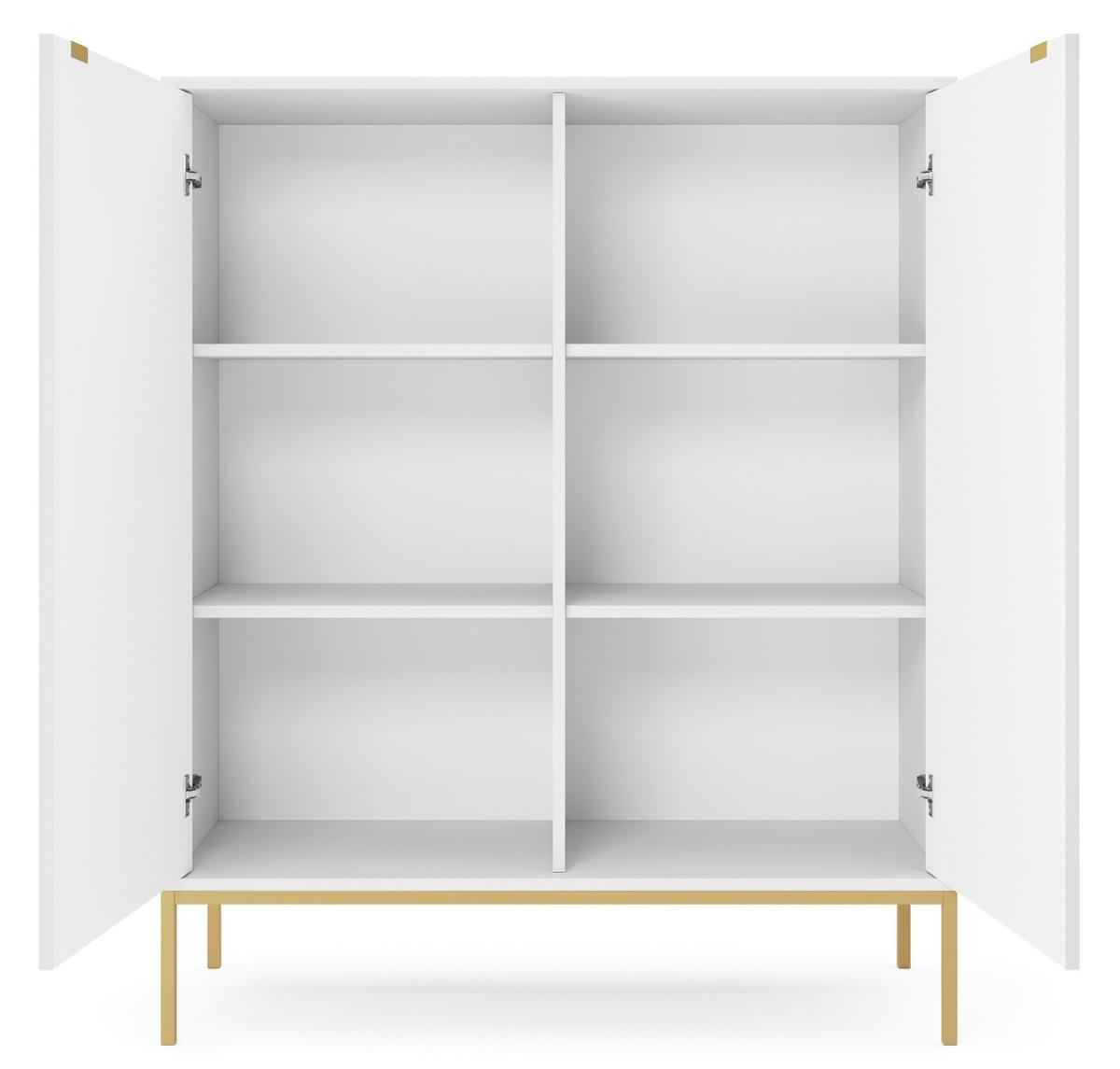 SIDEBOARD Eternas 2T Weiß 104/125/39 cm – schwarze Füße, mit geriffelten Fronten - Goldfarben/Weiß, Holzwerkstoff (104/125/39cm) - AX Living