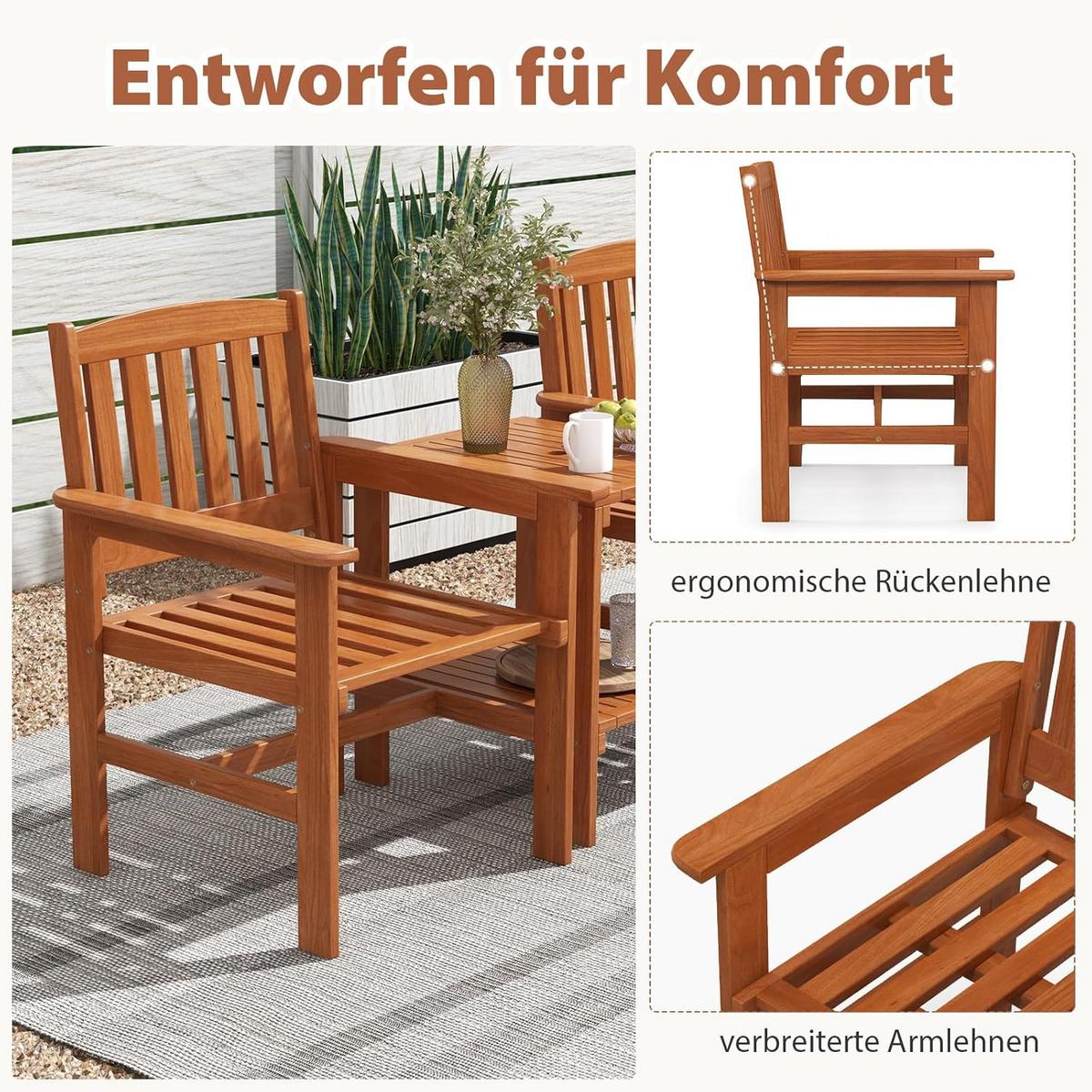 GARTENBANK Natur(3-teilig) - Naturfarben, Holz - COSTWAY