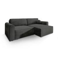 ECKSOFA FIANO M Schwarz Velours-Stoff mit Schlaffunktion - Schwarz/Grau, Holz/Kunststoff (245/148cm) - MASSENO