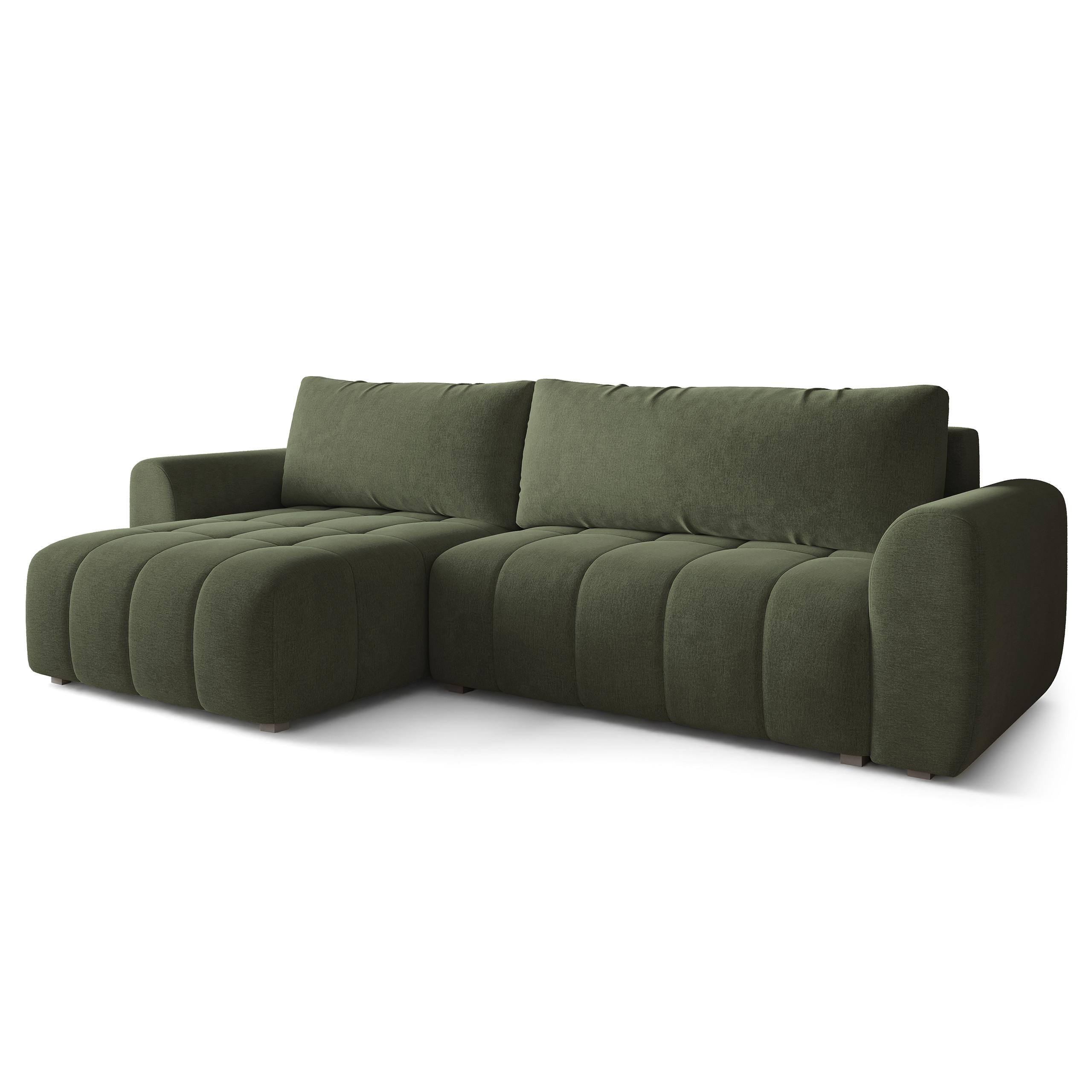 ECKSOFA MODARO CL Olivgrün Samtstoff mit Schlaffunktion - Olivgrün, Holzwerkstoff/Textil (285/148cm) - MASSENO