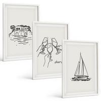 BILDER SET 3er Set - 40x60 cm Weißer Rahmen - Haus am Wasser, Segelboot-Toast - Weiß, Kunststoff (40/60cm) - TULUP